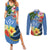 Kosrae Constitution Day Couples Matching Summer Maxi Dress and Long Sleeve Button Shirt Hibiscus Mix Maori Tattoo Pattern LT03 Blue - Polynesian Pride