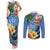 Kosrae Constitution Day Couples Matching Tank Maxi Dress and Long Sleeve Button Shirt Hibiscus Mix Maori Tattoo Pattern LT03 Blue - Polynesian Pride