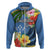 Kosrae Constitution Day Hoodie Hibiscus Mix Maori Tattoo Pattern LT03 Zip Hoodie Blue - Polynesian Pride