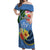 Kosrae Constitution Day Off Shoulder Maxi Dress Hibiscus Mix Maori Tattoo Pattern LT03 Women Blue - Polynesian Pride