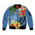 Kosrae Constitution Day Sleeve Zip Bomber Jacket Hibiscus Mix Maori Tattoo Pattern LT03 Unisex Blue - Polynesian Pride