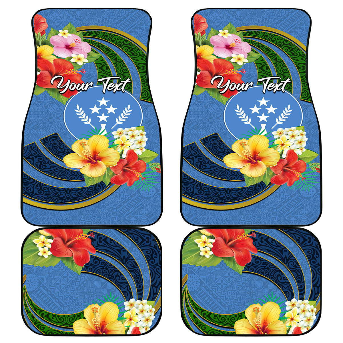 Kosrae Car Mats Hibiscus Mix Maori Tattoo Pattern LT03 Blue - Polynesian Pride