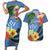 Kosrae Couples Matching Short Sleeve Bodycon Dress and Hawaiian Shirt Hibiscus Mix Maori Tattoo Pattern LT03 Blue - Polynesian Pride