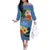 Kosrae Family Matching Off Shoulder Long Sleeve Dress and Hawaiian Shirt Hibiscus Mix Maori Tattoo Pattern LT03 Mom's Dress Blue - Polynesian Pride