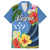 Kosrae Family Matching Off Shoulder Maxi Dress and Hawaiian Shirt Hibiscus Mix Maori Tattoo Pattern LT03 Dad's Shirt - Short Sleeve Blue - Polynesian Pride