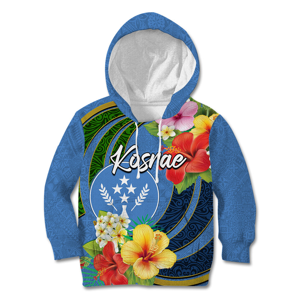 Kosrae Kid Hoodie Hibiscus Mix Maori Tattoo Pattern LT03 Hoodie Blue - Polynesian Pride