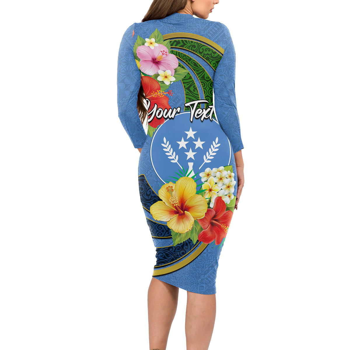Kosrae Long Sleeve Bodycon Dress Hibiscus Mix Maori Tattoo Pattern LT03 - Polynesian Pride