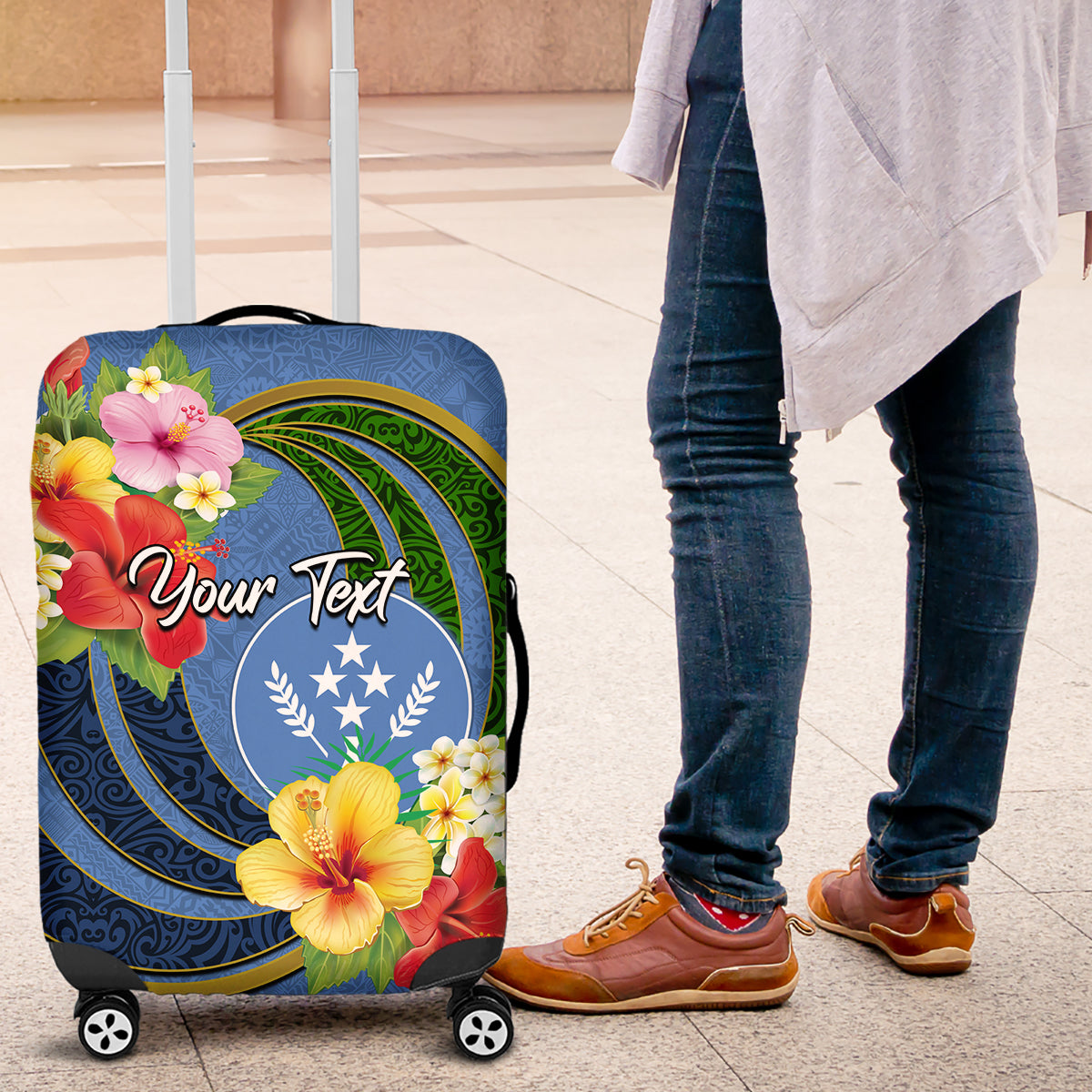 Kosrae Luggage Cover Hibiscus Mix Maori Tattoo Pattern LT03 Blue - Polynesian Pride