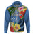 Kosrae Zip Hoodie Hibiscus Mix Maori Tattoo Pattern LT03 Zip Hoodie Blue - Polynesian Pride