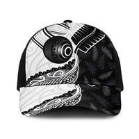 Aotearoa Lawn Bowls Baseball Net Cap Maori and Silver Fern Half Style LT03 One Size Black White - Polynesian Pride