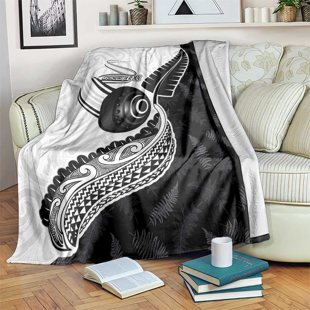 Personalised Aotearoa Lawn Bowls Blanket Maori and Silver Fern Half Style LT03 White - Polynesian Pride
