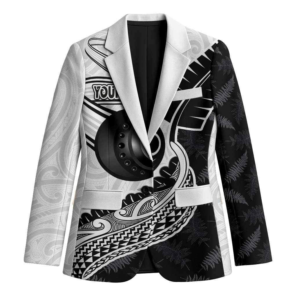 Personalised Aotearoa Lawn Bowls Blazer Maori and Silver Fern Half Style LT03 Unisex White - Polynesian Pride