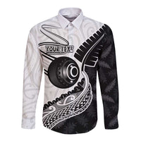Personalised Aotearoa Lawn Bowls Long Sleeve Button Shirt Maori and Silver Fern Half Style LT03 Unisex White - Polynesian Pride