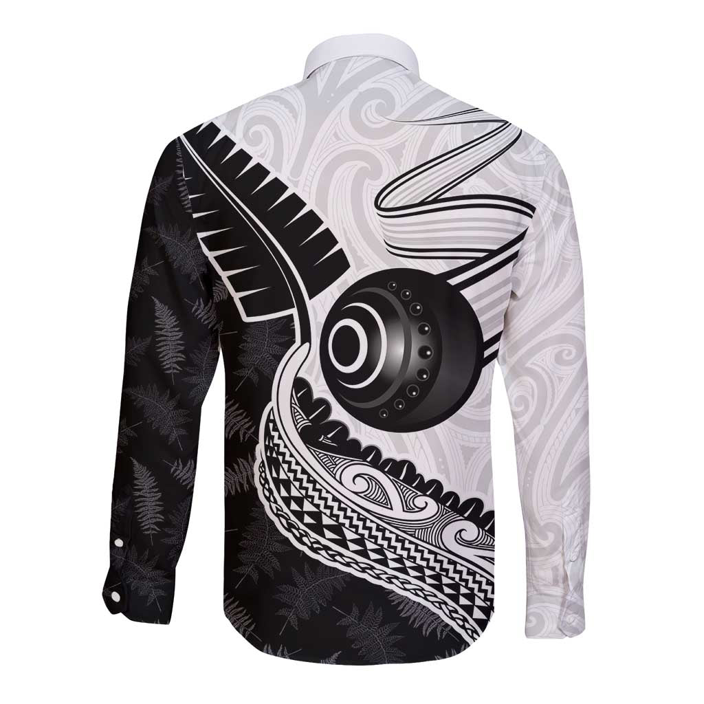 Personalised Aotearoa Lawn Bowls Long Sleeve Button Shirt Maori and Silver Fern Half Style LT03 - Polynesian Pride