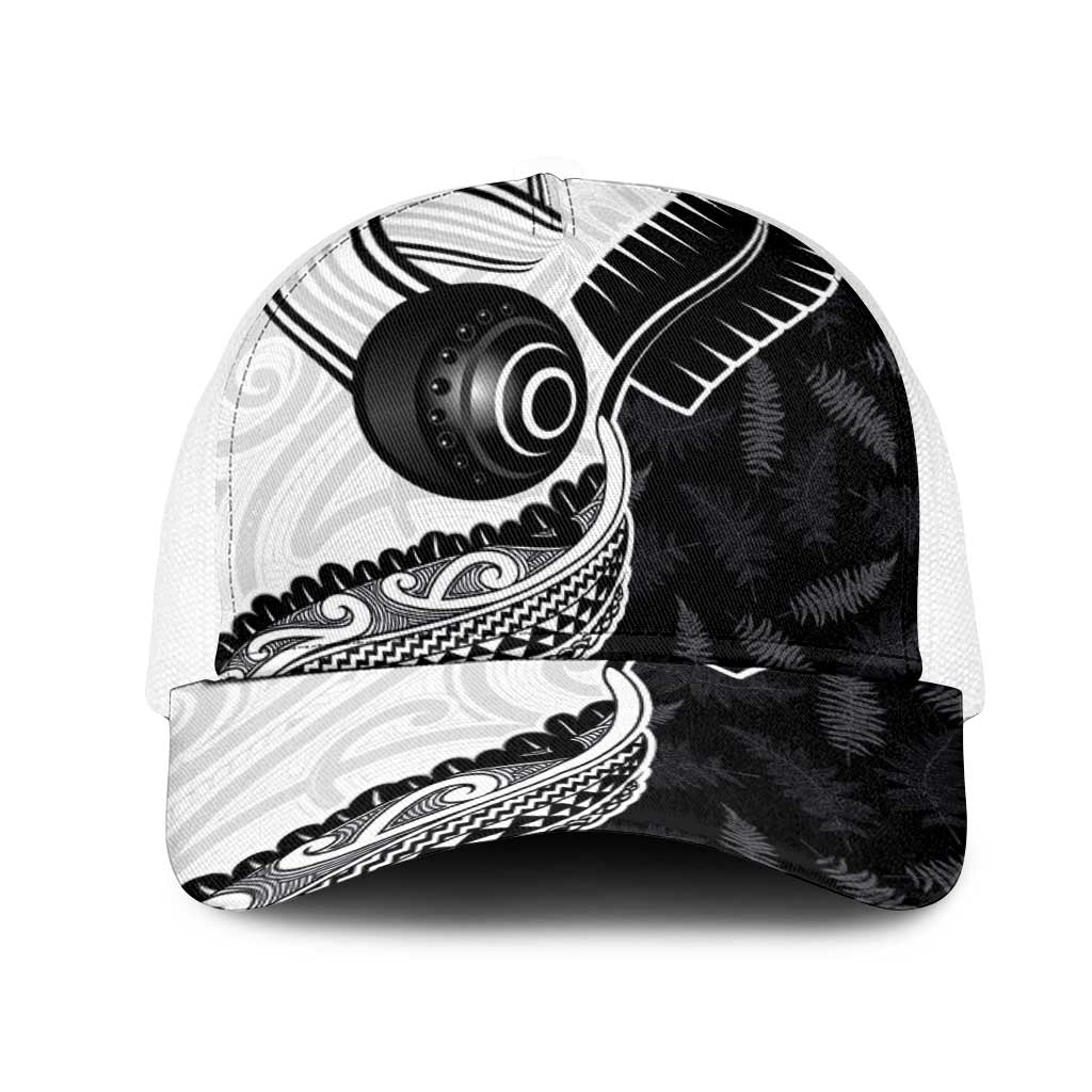 Aotearoa Lawn Bowls Mesh Trucker Cap Maori and Silver Fern Half Style LT03 One Size White White - Polynesian Pride