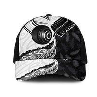 Aotearoa Lawn Bowls Mesh Trucker Cap Maori and Silver Fern Half Style LT03 One Size Black White - Polynesian Pride