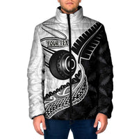 Personalised Aotearoa Lawn Bowls Padded Jacket Maori and Silver Fern Half Style LT03 Men White - Polynesian Pride