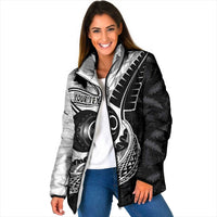 Personalised Aotearoa Lawn Bowls Padded Jacket Maori and Silver Fern Half Style LT03 Women White - Polynesian Pride