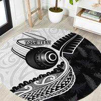 Personalised Aotearoa Lawn Bowls Round Carpet Maori and Silver Fern Half Style LT03 White - Polynesian Pride