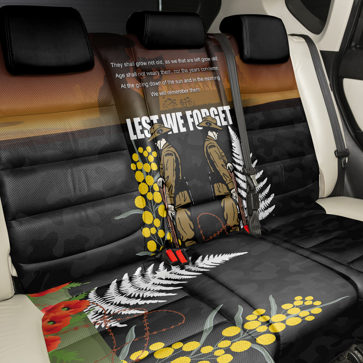 New Zealand and Australia ANZAC Day Back Car Seat Cover Soldier and Last Post Camouflage Pattern LT03 - Polynesian Pride