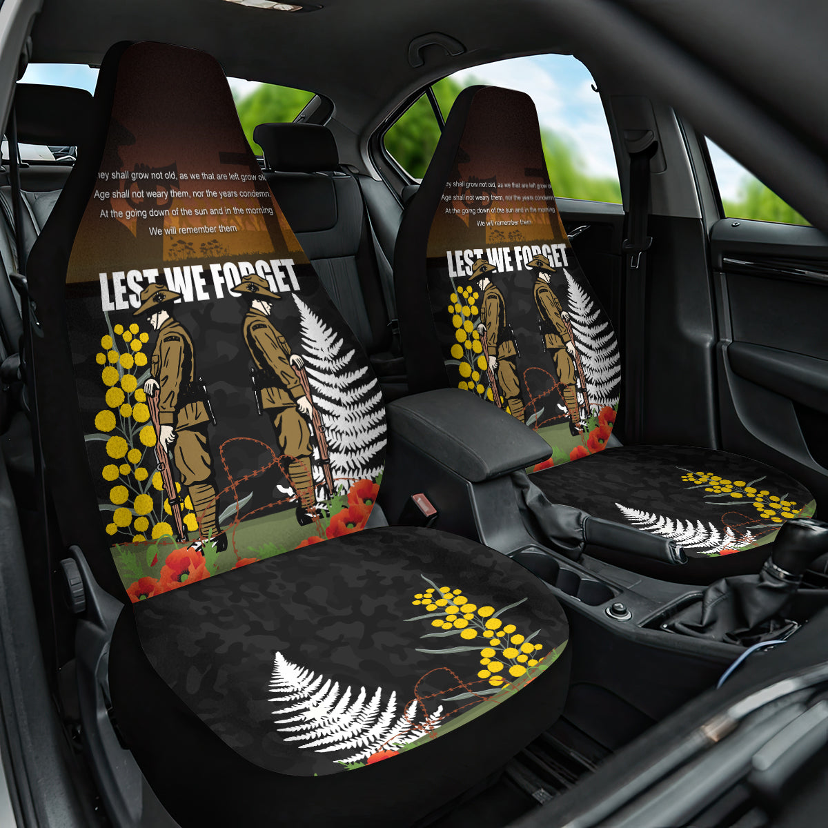 New Zealand and Australia ANZAC Day Car Seat Cover Soldier and Last Post Camouflage Pattern LT03 One Size Black - Polynesian Pride
