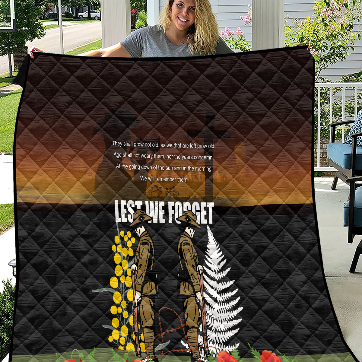 New Zealand and Australia ANZAC Day Quilt Soldier and Last Post Camouflage Pattern LT03 Black - Polynesian Pride