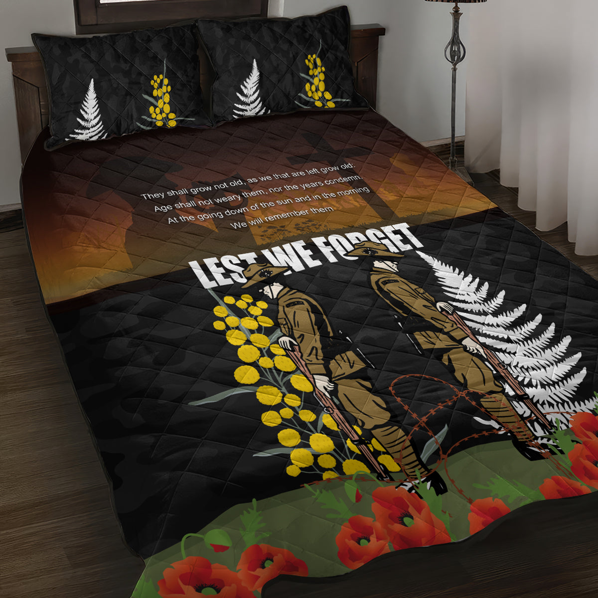 New Zealand and Australia ANZAC Day Quilt Bed Set Soldier and Last Post Camouflage Pattern LT03 Black - Polynesian Pride