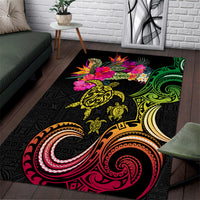 Hawaii Turtle Day Area Rug Polynesian Tattoo and Hibiscus Flowers LT03 Black - Polynesian Pride