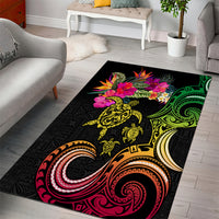 Hawaii Turtle Day Area Rug Polynesian Tattoo and Hibiscus Flowers LT03 - Polynesian Pride