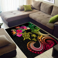 Hawaii Turtle Day Area Rug Polynesian Tattoo and Hibiscus Flowers LT03 - Polynesian Pride