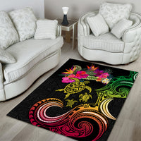 Hawaii Turtle Day Area Rug Polynesian Tattoo and Hibiscus Flowers LT03 - Polynesian Pride