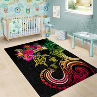 Hawaii Turtle Day Area Rug Polynesian Tattoo and Hibiscus Flowers LT03 - Polynesian Pride