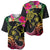 Hawaii Turtle Day Baseball Jersey Polynesian Tattoo and Hibiscus Flowers