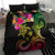 Hawaii Turtle Day Bedding Set Polynesian Tattoo and Hibiscus Flowers