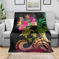 Hawaii Turtle Day Blanket Polynesian Tattoo and Hibiscus Flowers LT03 - Polynesian Pride
