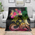 Hawaii Turtle Day Blanket Polynesian Tattoo and Hibiscus Flowers