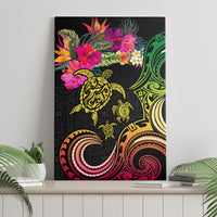 Hawaii Turtle Day Canvas Wall Art Polynesian Tattoo and Hibiscus Flowers LT03 - Polynesian Pride