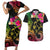 Hawaii Turtle Day Couples Matching Short Sleeve Bodycon Dress and Hawaiian Shirt Polynesian Tattoo and Hibiscus Flowers