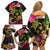 Hawaii Turtle Day Family Matching Off Shoulder Short Dress and Hawaiian Shirt Polynesian Tattoo and Hibiscus Flowers