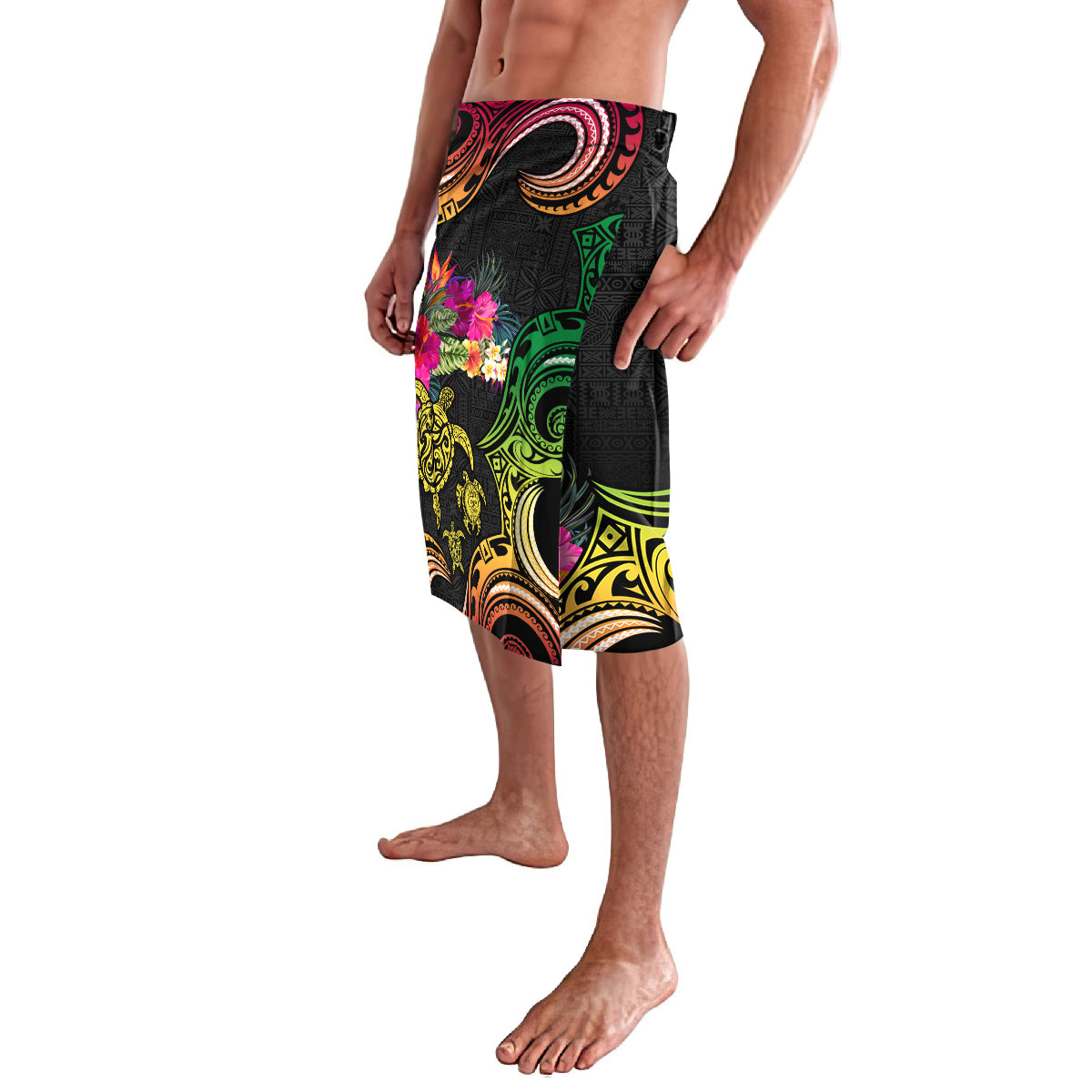 Hawaii Turtle Day Lavalava Polynesian Tattoo and Hibiscus Flowers LT03 - Polynesian Pride
