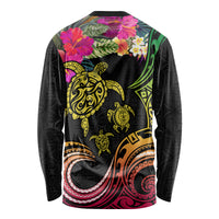 Hawaii Turtle Day Long Sleeve Shirt Polynesian Tattoo and Hibiscus Flowers LT03 - Polynesian Pride