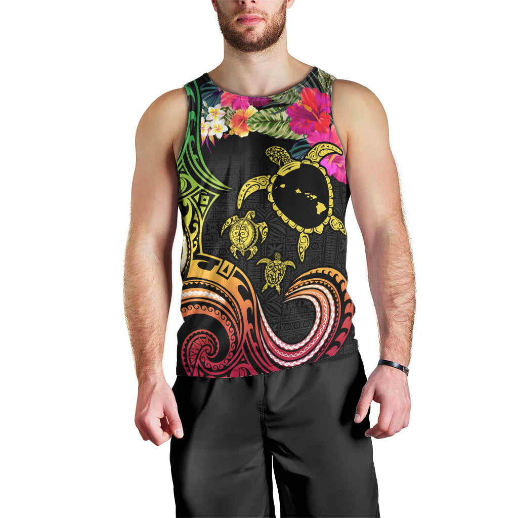 Hawaii Turtle Day Men Tank Top Polynesian Tattoo and Hibiscus Flowers LT03 - Polynesian Pride