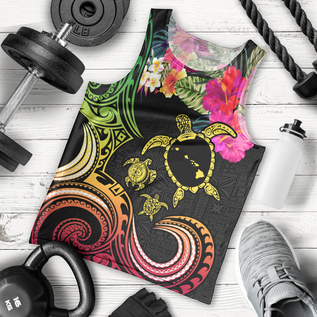 Hawaii Turtle Day Men Tank Top Polynesian Tattoo and Hibiscus Flowers LT03 - Polynesian Pride