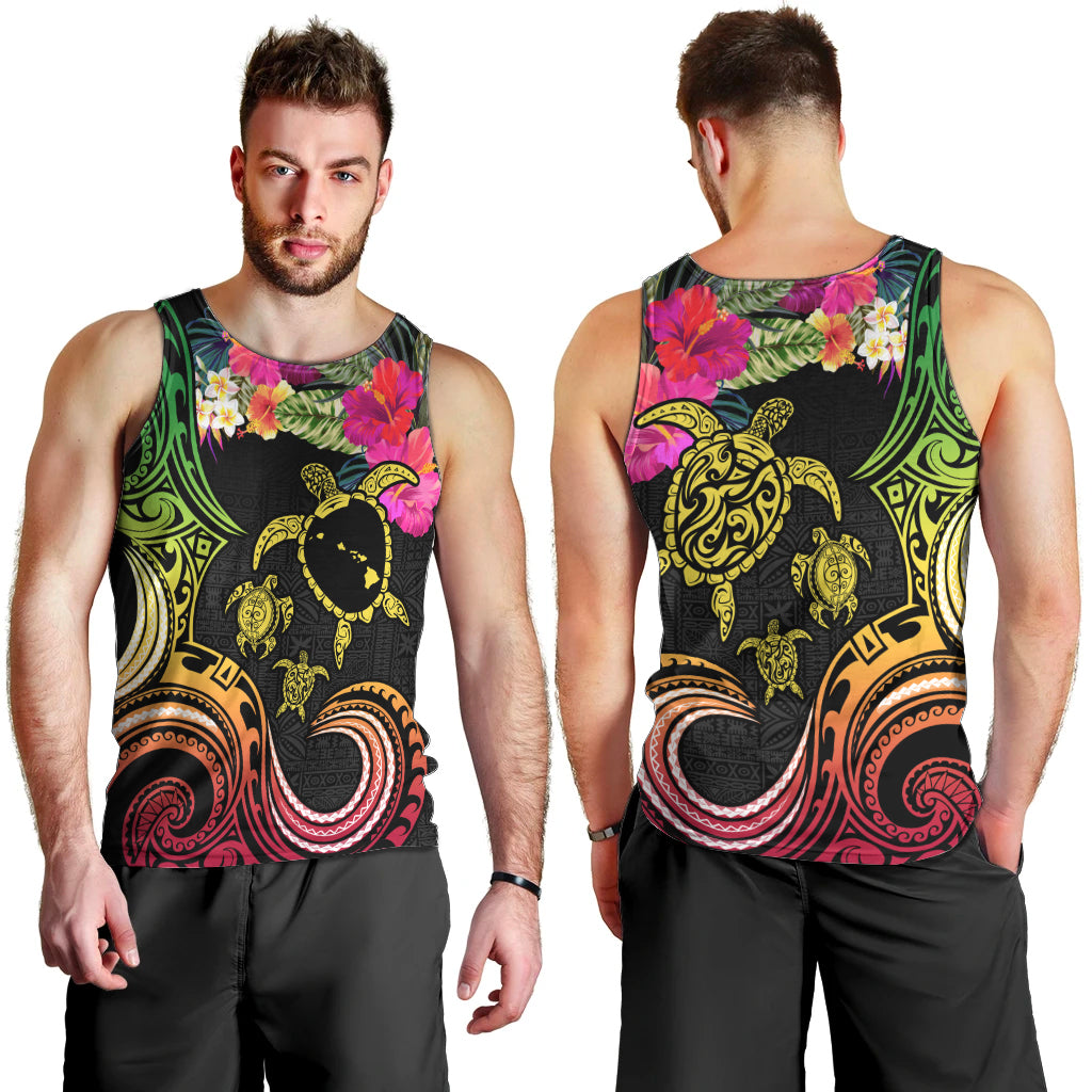 Hawaii Turtle Day Men Tank Top Polynesian Tattoo and Hibiscus Flowers LT03 - Polynesian Pride