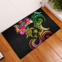 Hawaii Turtle Day Rubber Doormat Polynesian Tattoo and Hibiscus Flowers LT03 Black - Polynesian Pride