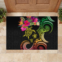 Hawaii Turtle Day Rubber Doormat Polynesian Tattoo and Hibiscus Flowers LT03 - Polynesian Pride