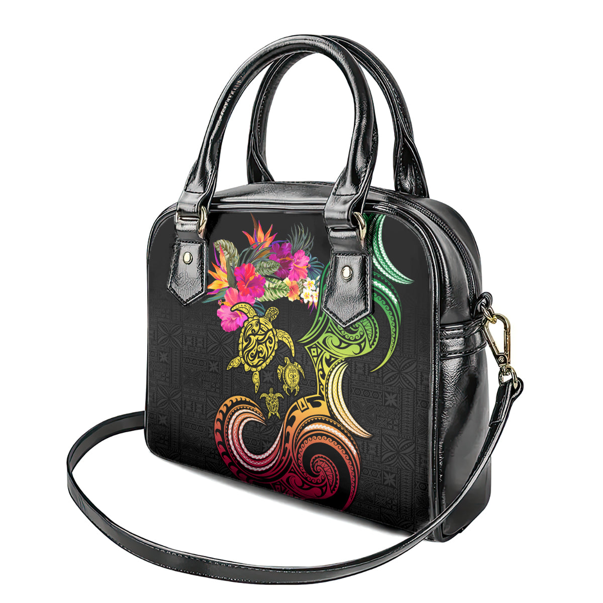 Hawaii Turtle Day Shoulder Handbag Polynesian Tattoo and Hibiscus Flowers LT03 - Polynesian Pride