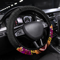 Hawaii Turtle Day Steering Wheel Cover Polynesian Tattoo and Hibiscus Flowers LT03 Universal Fit Black - Polynesian Pride