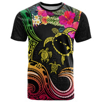 Hawaii Turtle Day T Shirt Polynesian Tattoo and Hibiscus Flowers LT03 Black - Polynesian Pride