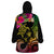 Hawaii Turtle Day Wearable Blanket Hoodie Polynesian Tattoo and Hibiscus Flowers